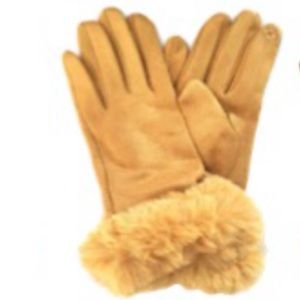 Mustard Faux fur trimmed texting gloves